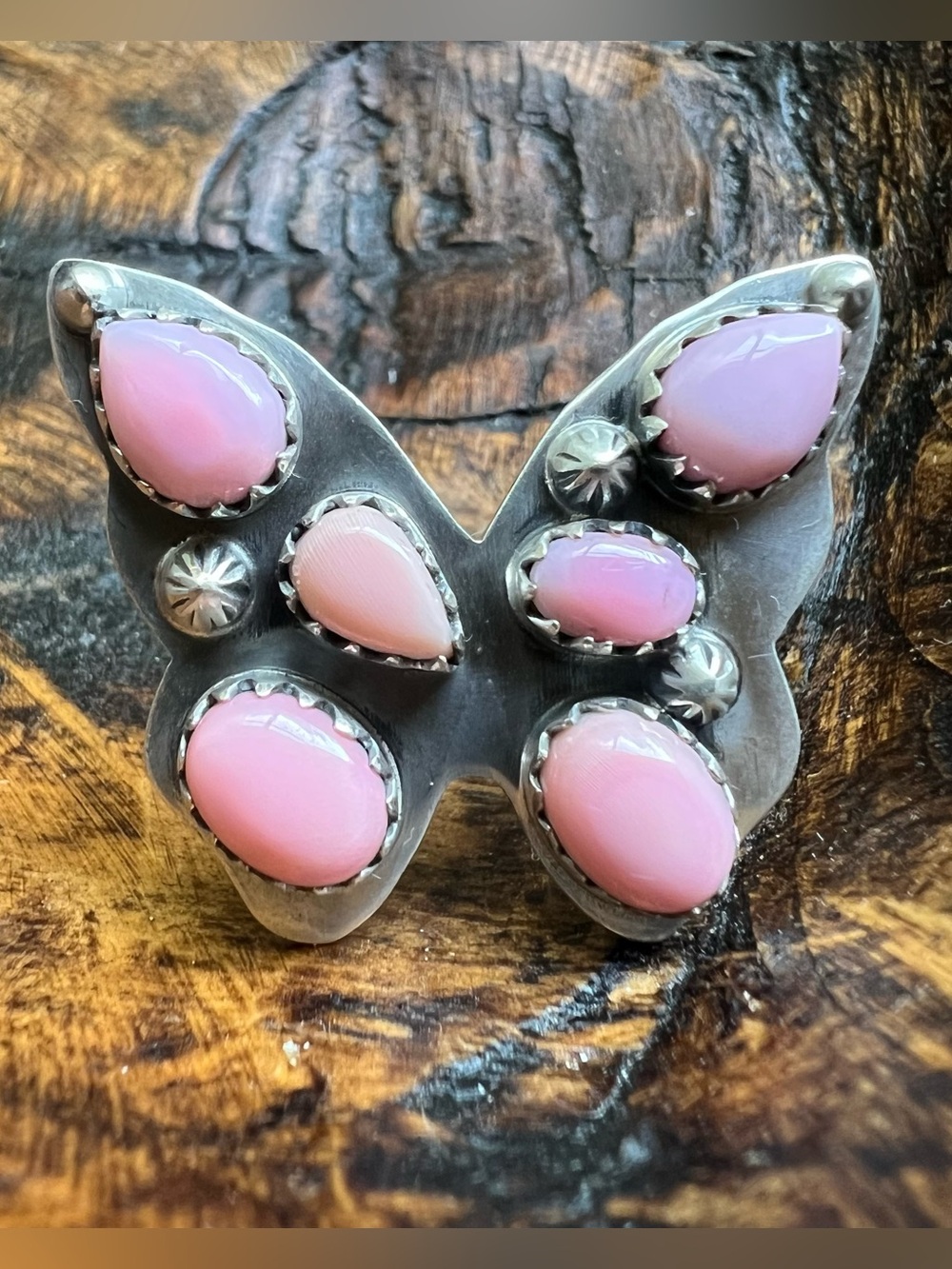 Sterling Silver Queen Conch Butterfly Cluster Ring Size 9 Adjustable